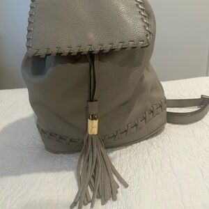 Milly Gray Leather Backpack with Tassel and Top Handle